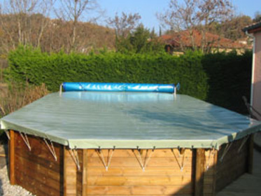 bache piscine bois hexagonale